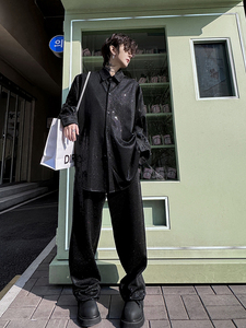 夜店演出亮闪闪珠片衬衫男时髦套装休闲裤一套舞台服潮H2107 P150图片