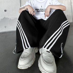 美式条纹撞色阔腿裤卫裤男女直筒垂感运动休闲裤潮流 H2173 P85图片