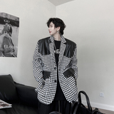 高级感小众重工铆钉装饰西服千鸟格拼接PU皮西装外套潮H2009P140，男装西服，星座1114（原A254）