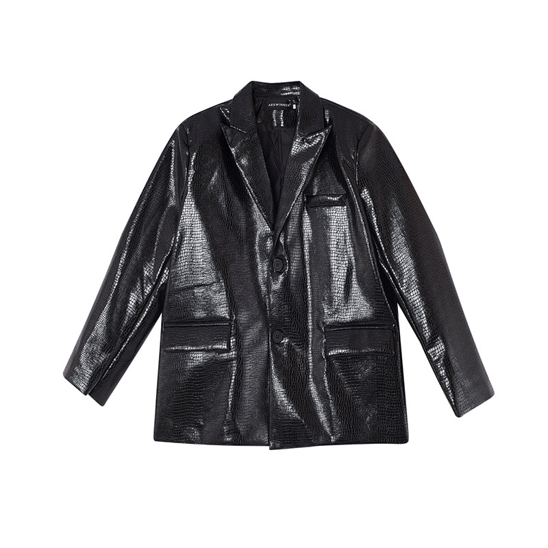 小众亮皮西装外套男PU鳄鱼皮垫肩西服高级上衣潮流H1996P125,男装西服,星座1114（原A254）
