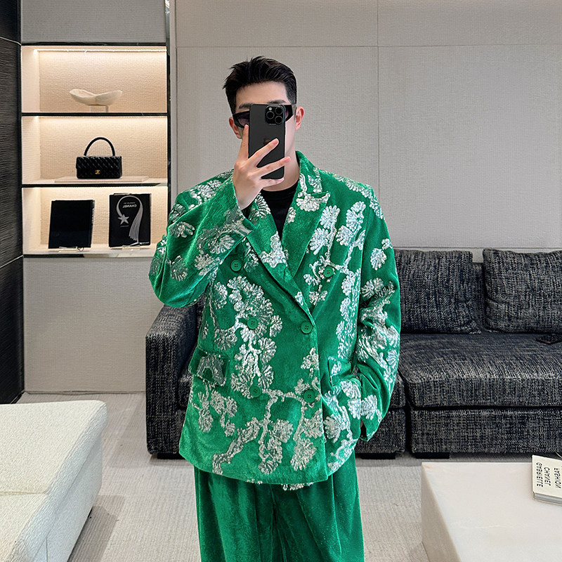 新中式重工艺珠片绣高级感套装一套西装休闲裤潮西服H2115P220,男装西服套装,星座1114（原A254）