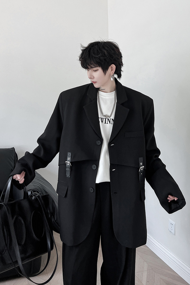 韩ins小西装个性皮扣设计感网红高级感痞帅西服潮H1986P125,男装西服,星座1114（原A254）