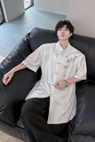 新中式立领盘扣高级感衬衣男风竹子绣花衬衫发型师潮H2150P85，男装衬衫，星座1114（原A254）