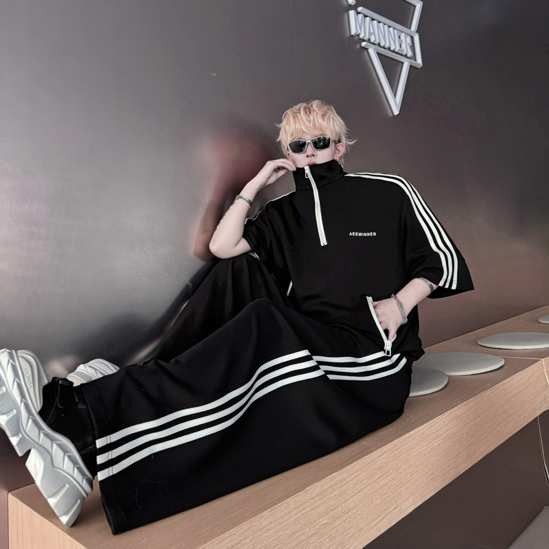 时尚潮牌短袖POLO拉链套头衫运动套装一套休闲裤长裤H2233P180,男装T恤,星座1114（原A254）