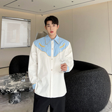 发型师韩版高级感撞色拼接休闲长袖衬衣男个性小众衬衫H1830P85，男装衬衫，星座1114（原A254）
