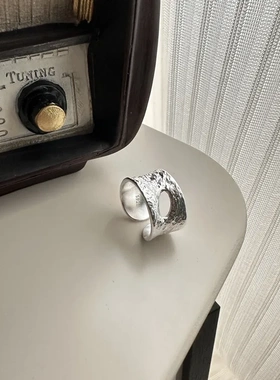 {无束}S925纯银韩版小众设计肌理感褶皱破碎戒指韩国简约博主指环