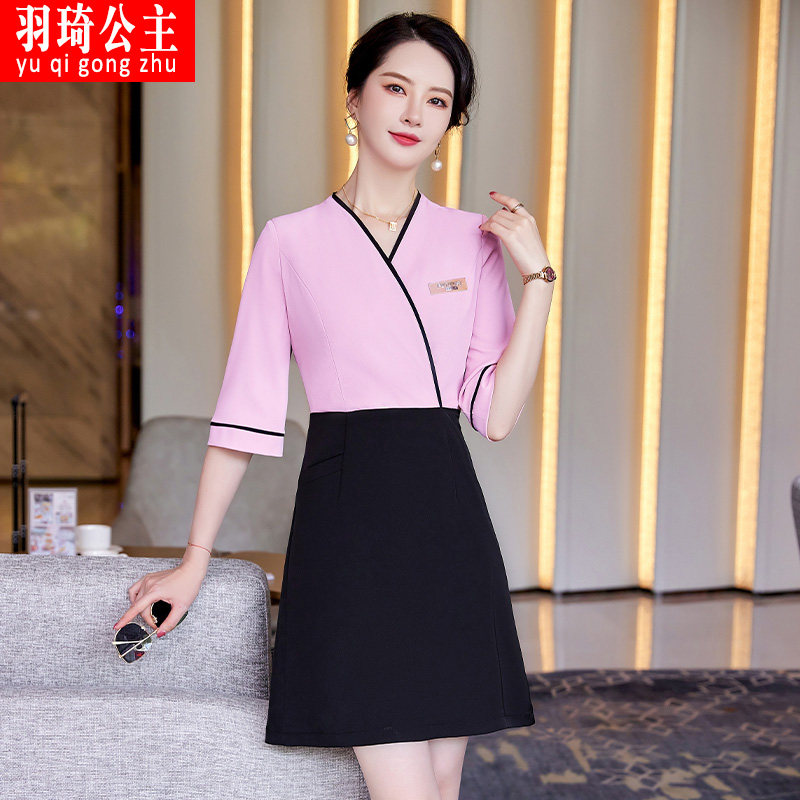 2022新款美容师工作服女养生馆足浴技师服粉色气质医美护士连衣裙,女装/女士精品,酒店工作制服,淘宝优惠券,粉丝福利购,淘宝优惠卷