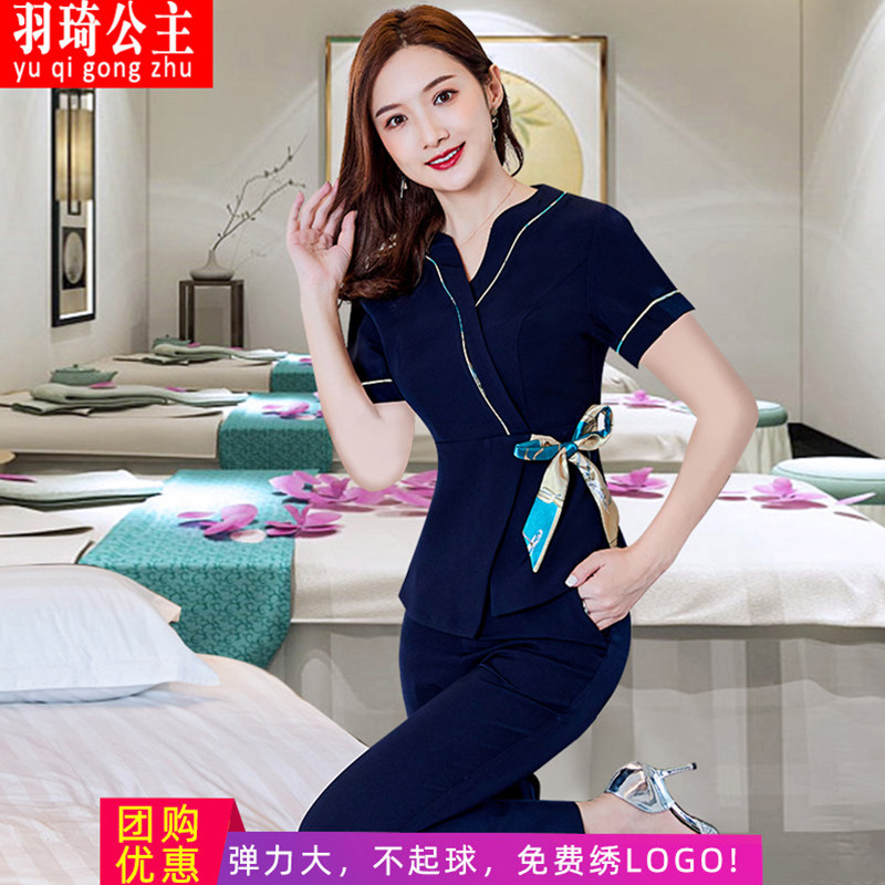 定制短袖美容师养生按摩泰式SPA足浴足疗店技师工作服KTV制服修身