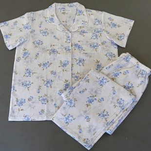 外贸日单春夏全棉女款家居服套装日系简约纯棉杨柳纱短袖长裤睡衣