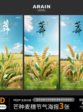 1-2-11L4芒种麦穗稻田夏天节气海报-自动发货PSD源文件
