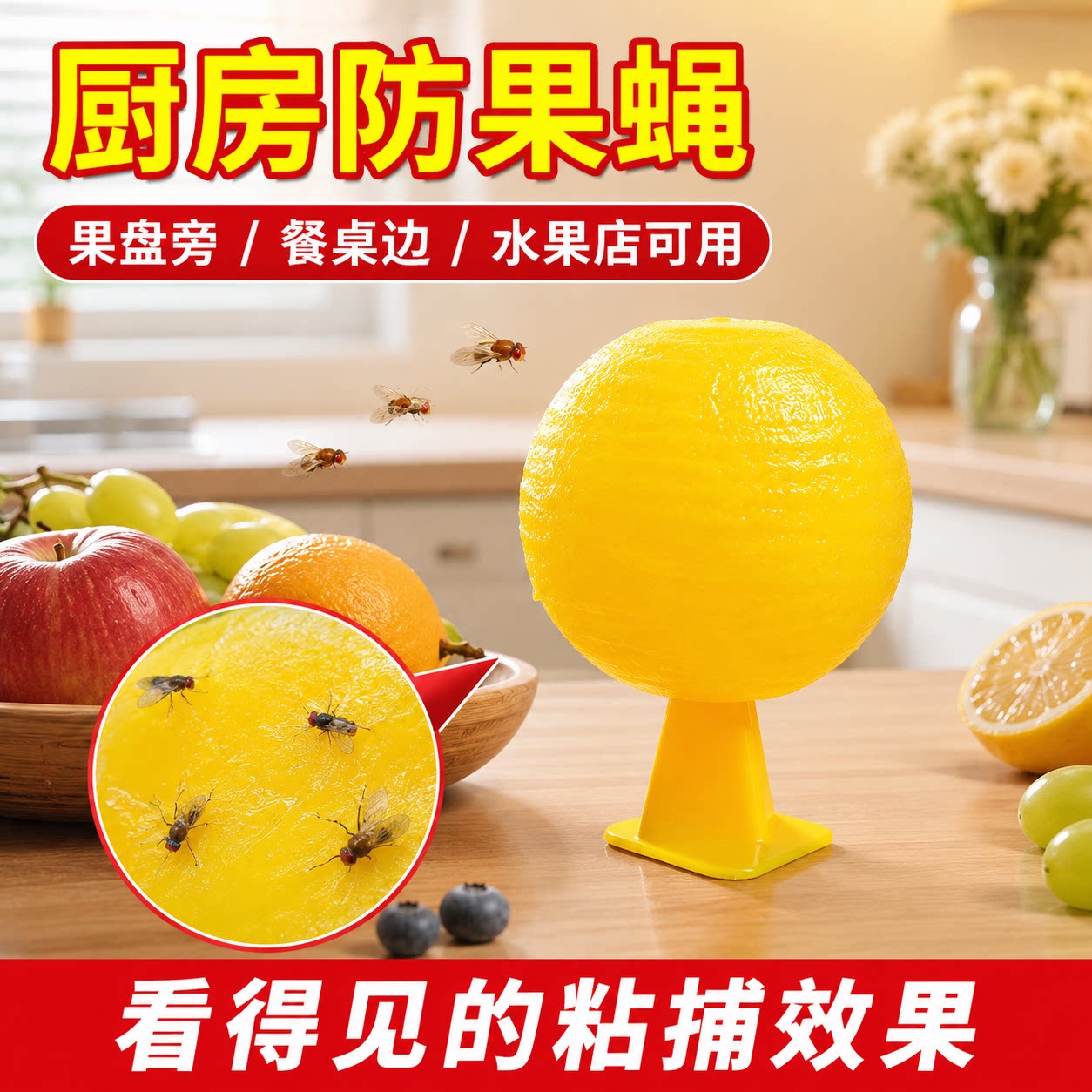 多功能果蝇粘捕球厨房去除小飞虫蠓虫室内诱苍蝇物理灭杀诱捕器