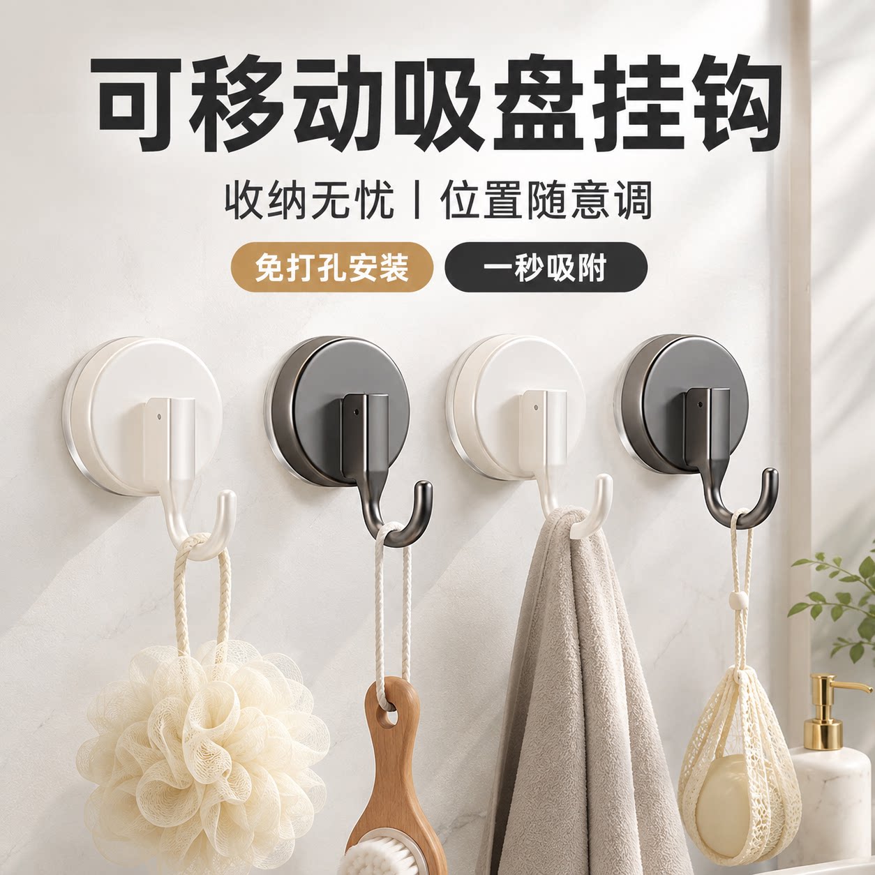 真空强力无痕免打孔吸盘挂钩