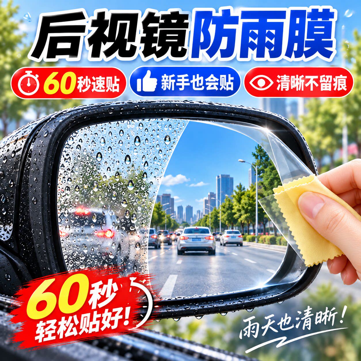 汽车倒车镜防雨膜后视镜防雾膜防水除雾防反光车载玻璃贴膜神器