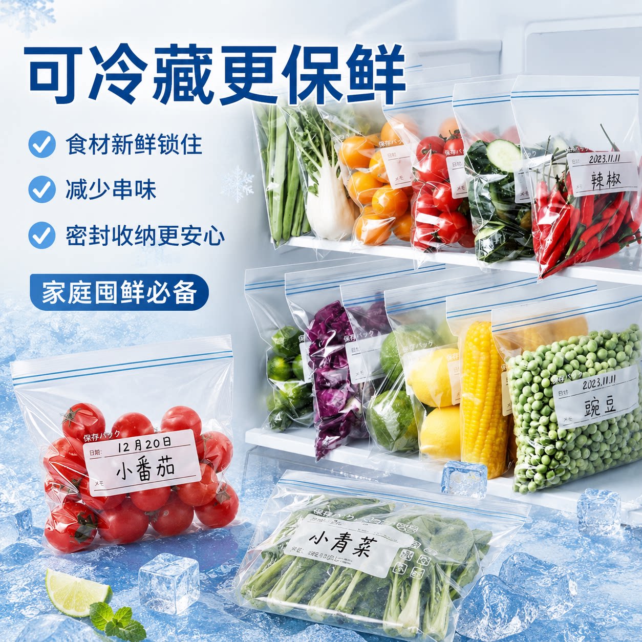 冰箱专用拉链密封保鲜袋食品级加厚自封袋食材分装防潮收纳袋