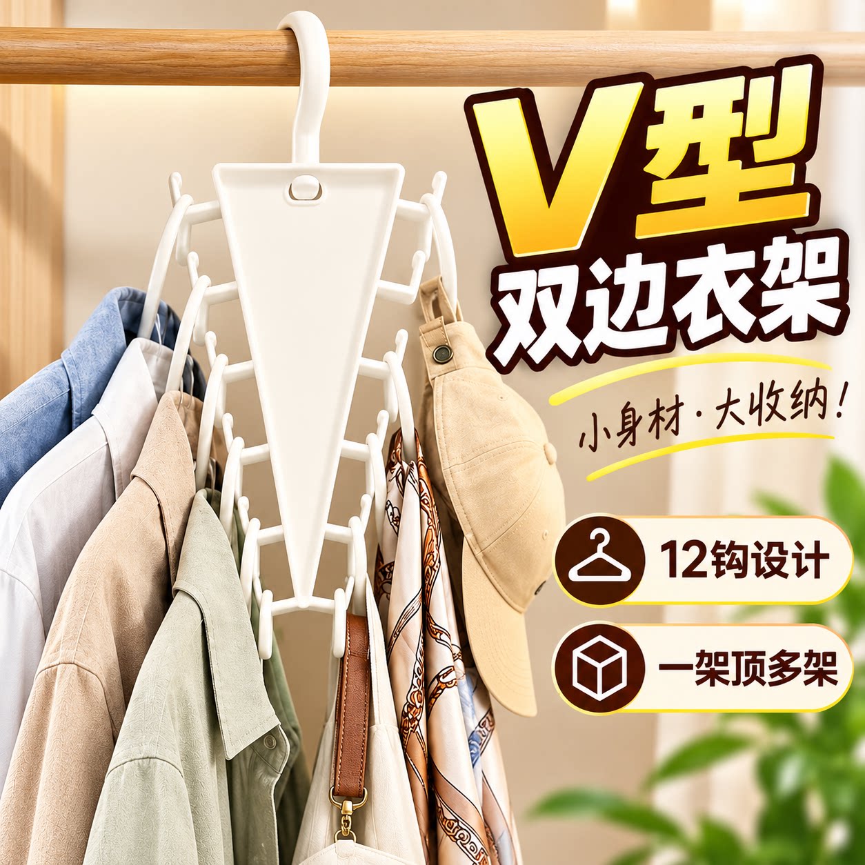 家用宿舍衣柜多功能衣服收纳架V形双边一钩多挂衣架室内晾衣神器