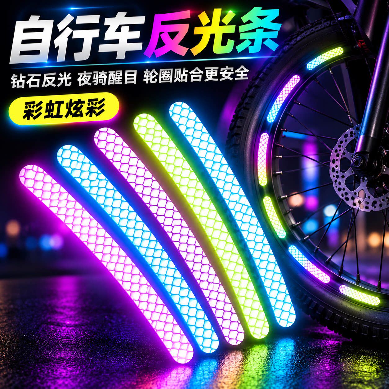 夜晚自粘反光警示条轮毂贴电动自行车儿童平衡车车轮装饰反光贴