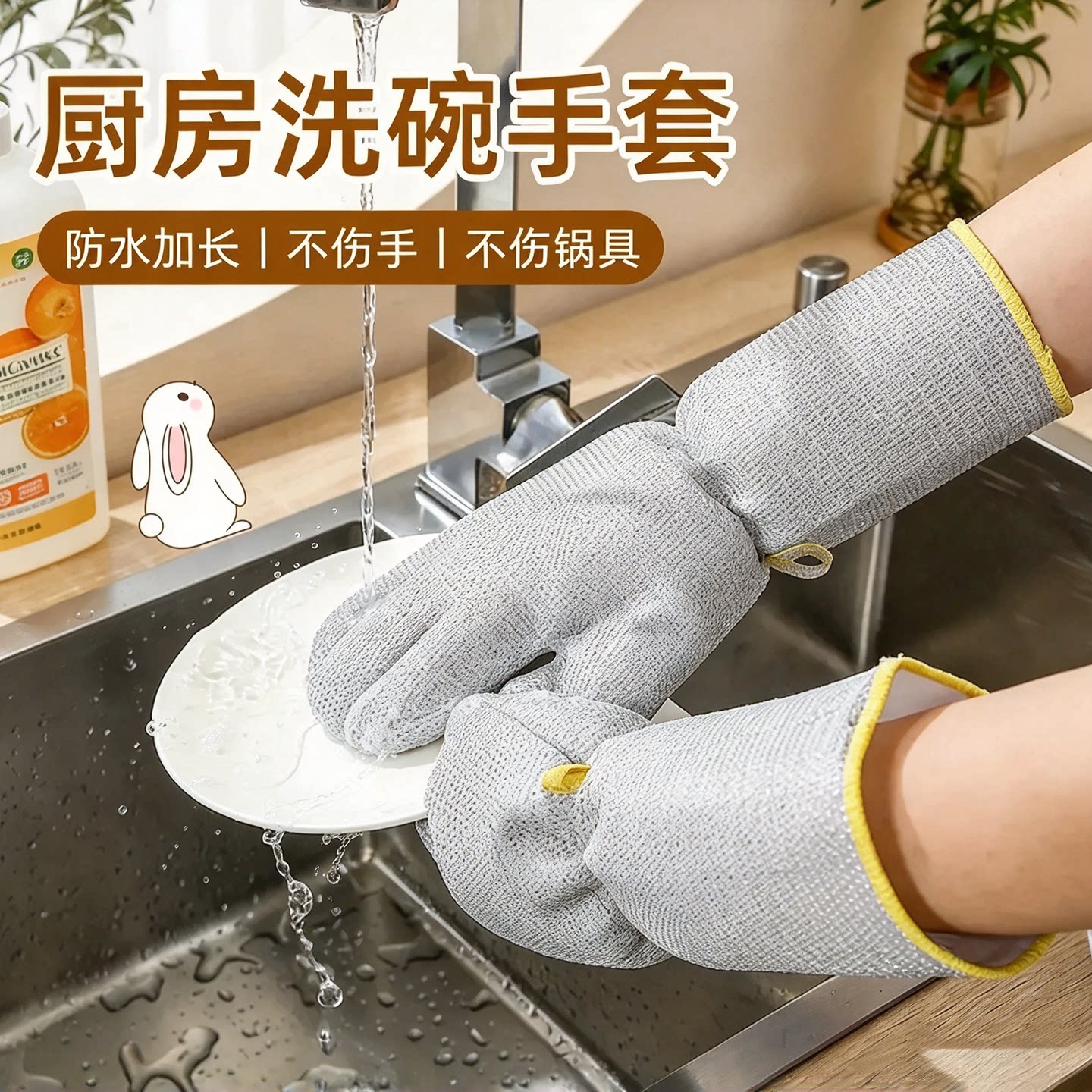 加长钢丝洗碗手套加厚防水不伤锅