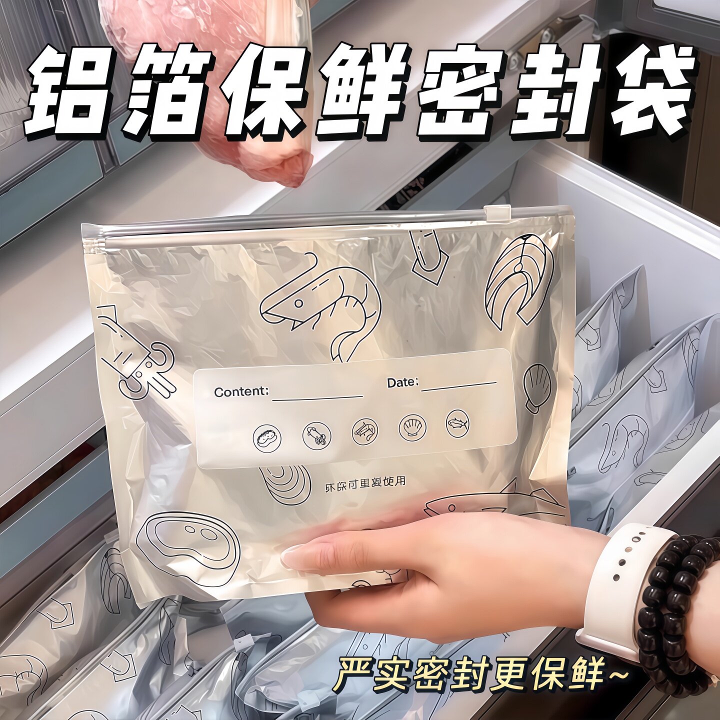 食品级铝箔拉链保鲜袋冷冻密封