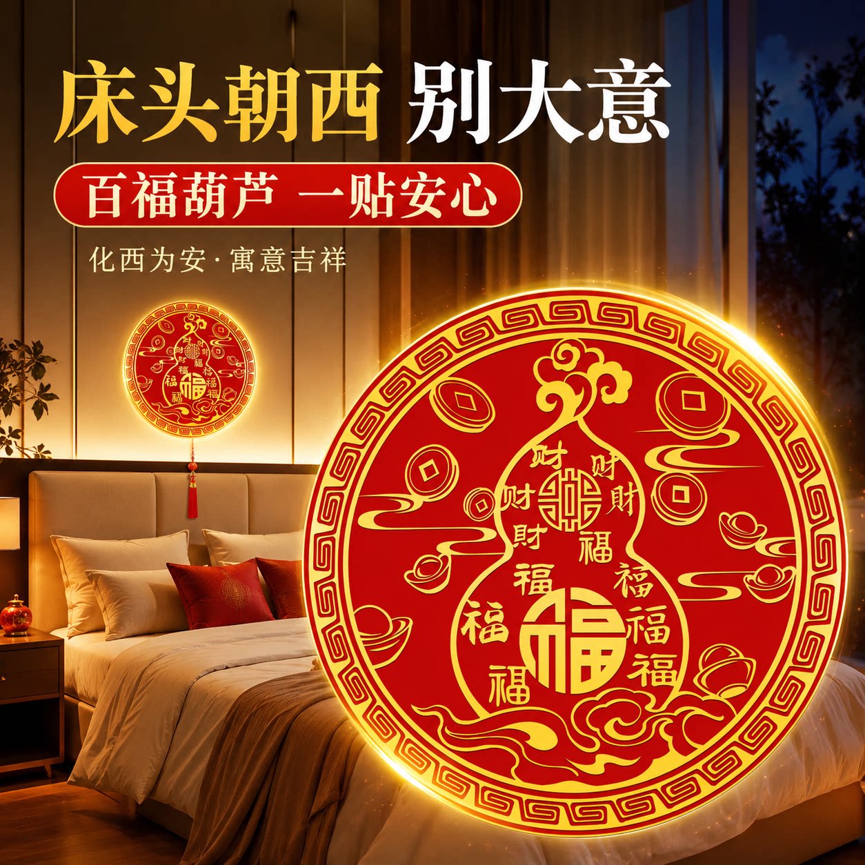 百福葫芦贴招财纳福化解门对门