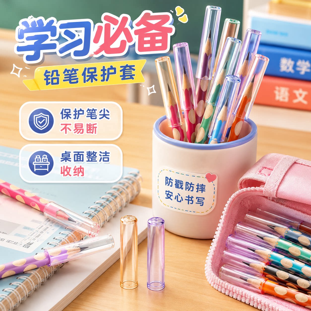 高颜值圆形铅笔套防摔学生文具
