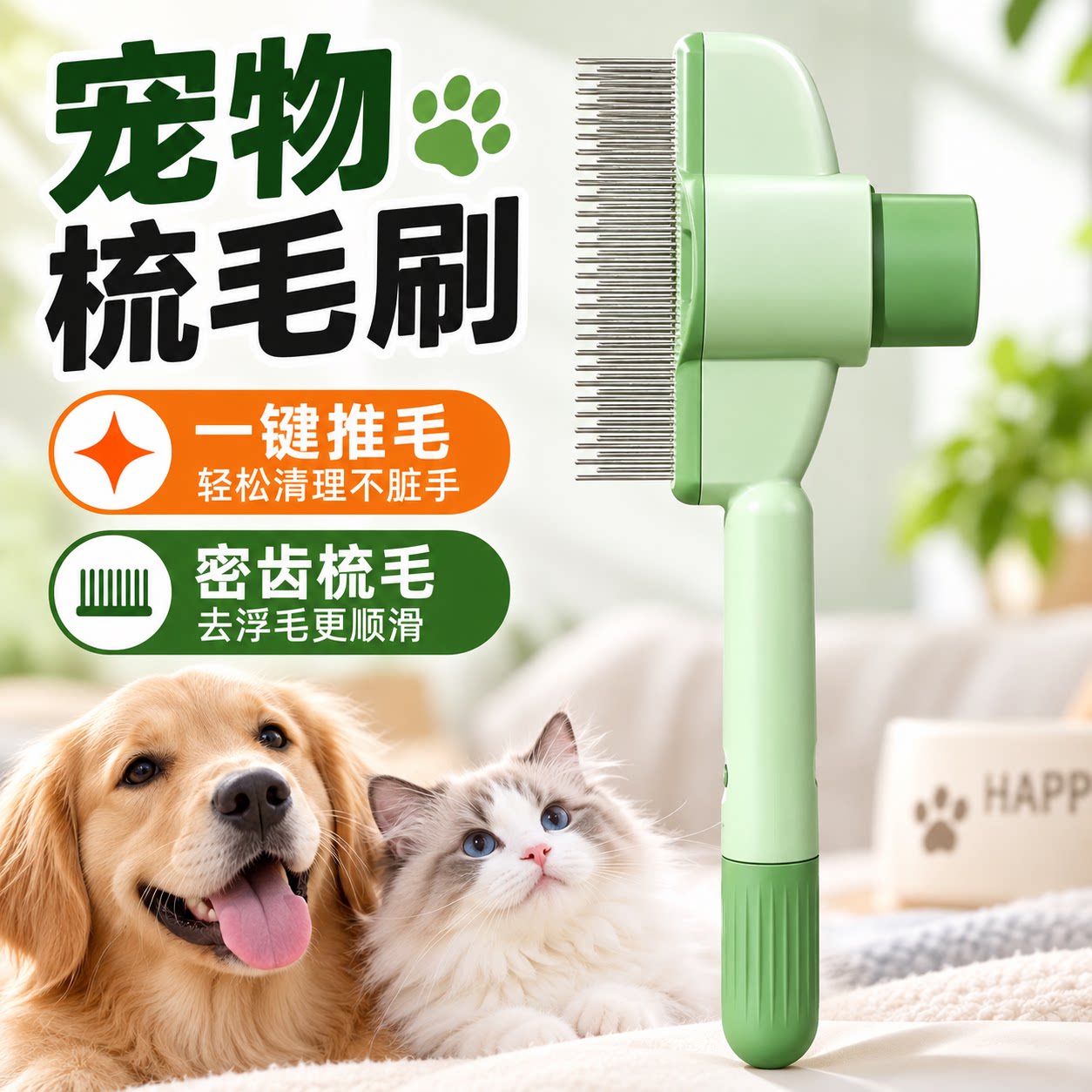 猫狗按压密齿针梳去浮毛开结
