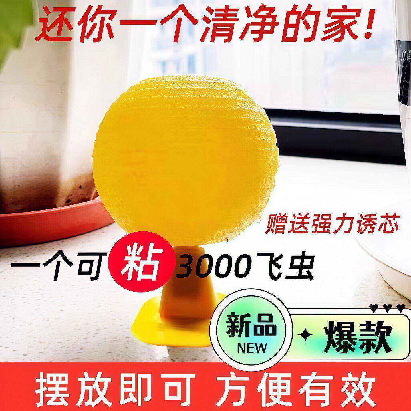 果蝇诱捕器小飞虫灭杀神器室内去除蚊虫厨房蠓虫粘虫球诱苍蝇