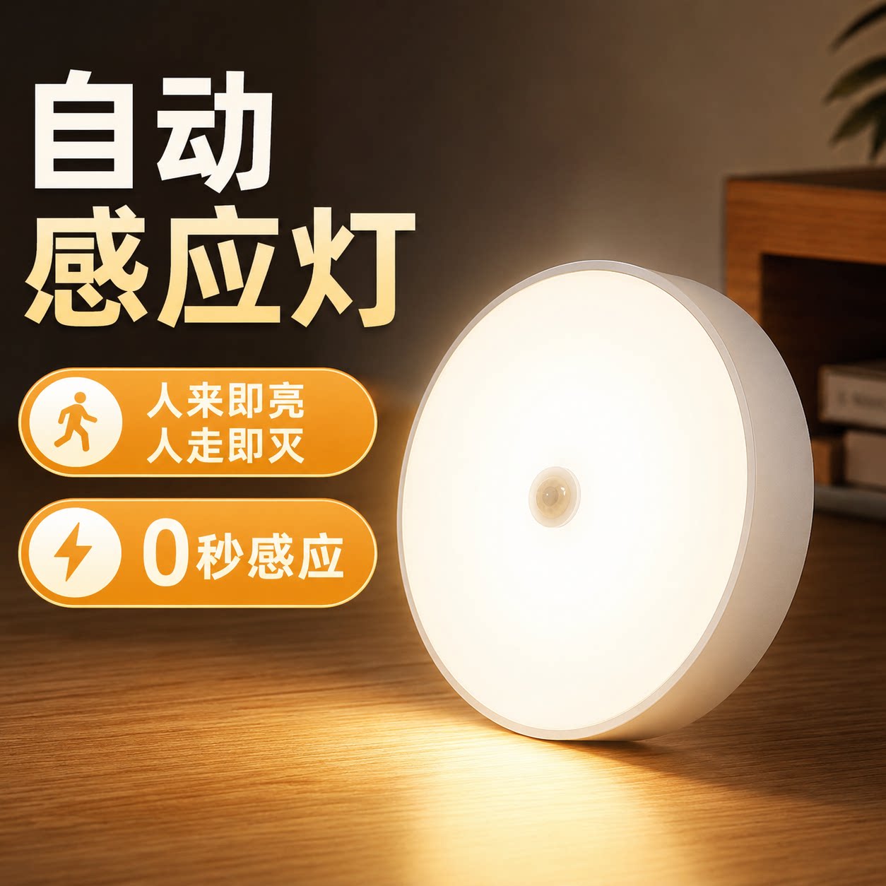 人体自动感应灯小夜灯卧室床头充电人来即亮厕所楼梯夜灯睡眠夜间