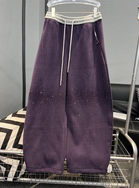 钻石康家2025冬季新款加绒加厚膝盖钻弯刀拖地裤抽绳休闲裤2726