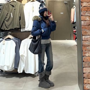 百搭棉衣小个子外套 加厚短款 连帽大毛领羽绒棉服女2025年冬季 新款