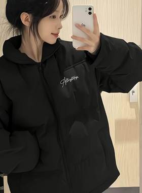 黑色宽松百搭羽绒棉服女大童冬季初中高中学生面包服外套棉衣棉袄