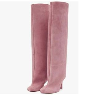 外贸新款高筒靴高跟绒面长靴大码高跟女靴子40414243