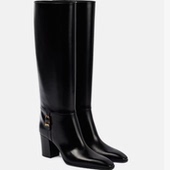 靴皮带扣方头女靴大码 秋冬新款 粗跟真皮高跟高筒时装 4043444546