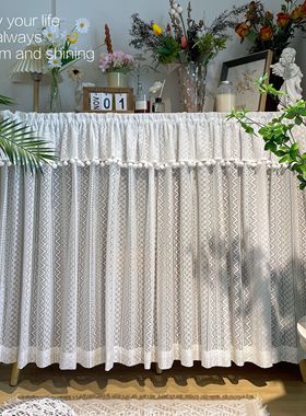 镂空法式免打孔粘贴轨道阳台遮挡帘书架置物架杂物遮丑帘衣柜窗帘