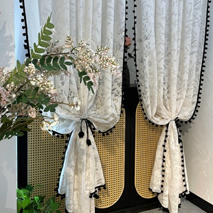 中古风法式复古高档拱形门帘布艺隔断帘免打孔窗帘纱帘玄关装饰帘