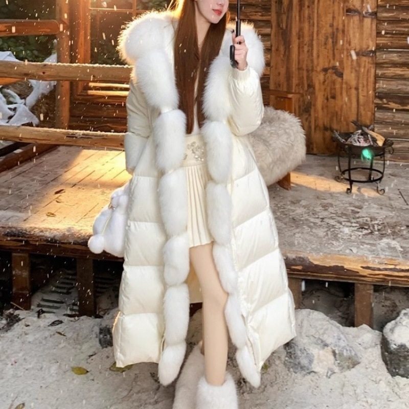 【4925人收藏】鹅绒新款加厚冬季胸前毛领长款过膝羽绒服2024宽松