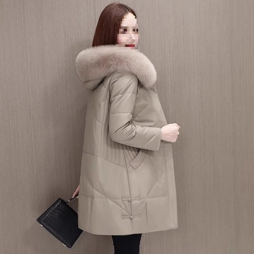 海宁皮草狐狸毛白鸭绒真皮羽绒服女中长款加绒加厚绵羊皮皮衣外套