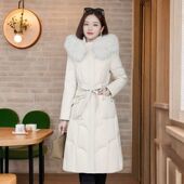 羽绒服2025妈妈冬季 新款 时尚 长款 过膝保暖加厚鸭绒大码 毛领外套女