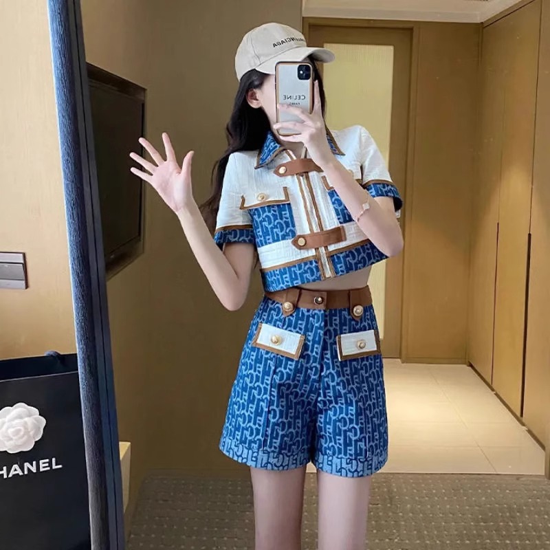 小香风牛仔套装2024年新款女夏季设计感小众短裤时尚套装两件套