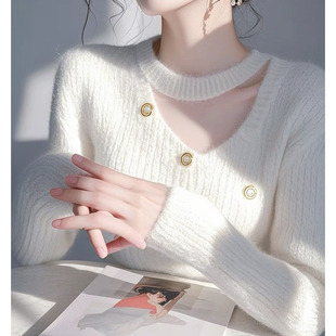 2025秋冬独特别致镂空挂脖毛衣针织衫女设计感小众超好看长袖