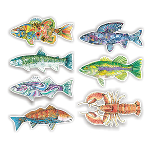 蛙鱼虹鳟鱼三文鱼海鱼钓鱼贴纸海鱼路亚海钓彩色鱼身图案贴纸1089