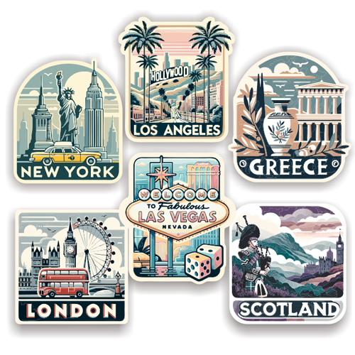纽约洛杉矶拉斯维加斯伦敦苏格兰希腊国家地理旅行反光贴纸6560
