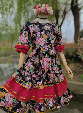 兔子大人｜手作服 vintage圆舞裙80年代复古昭和风超大圆摆连衣裙