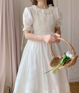 少女白色蕾丝手工刺绣连衣裙 法式 传家宝缝纫 售完｜合作款