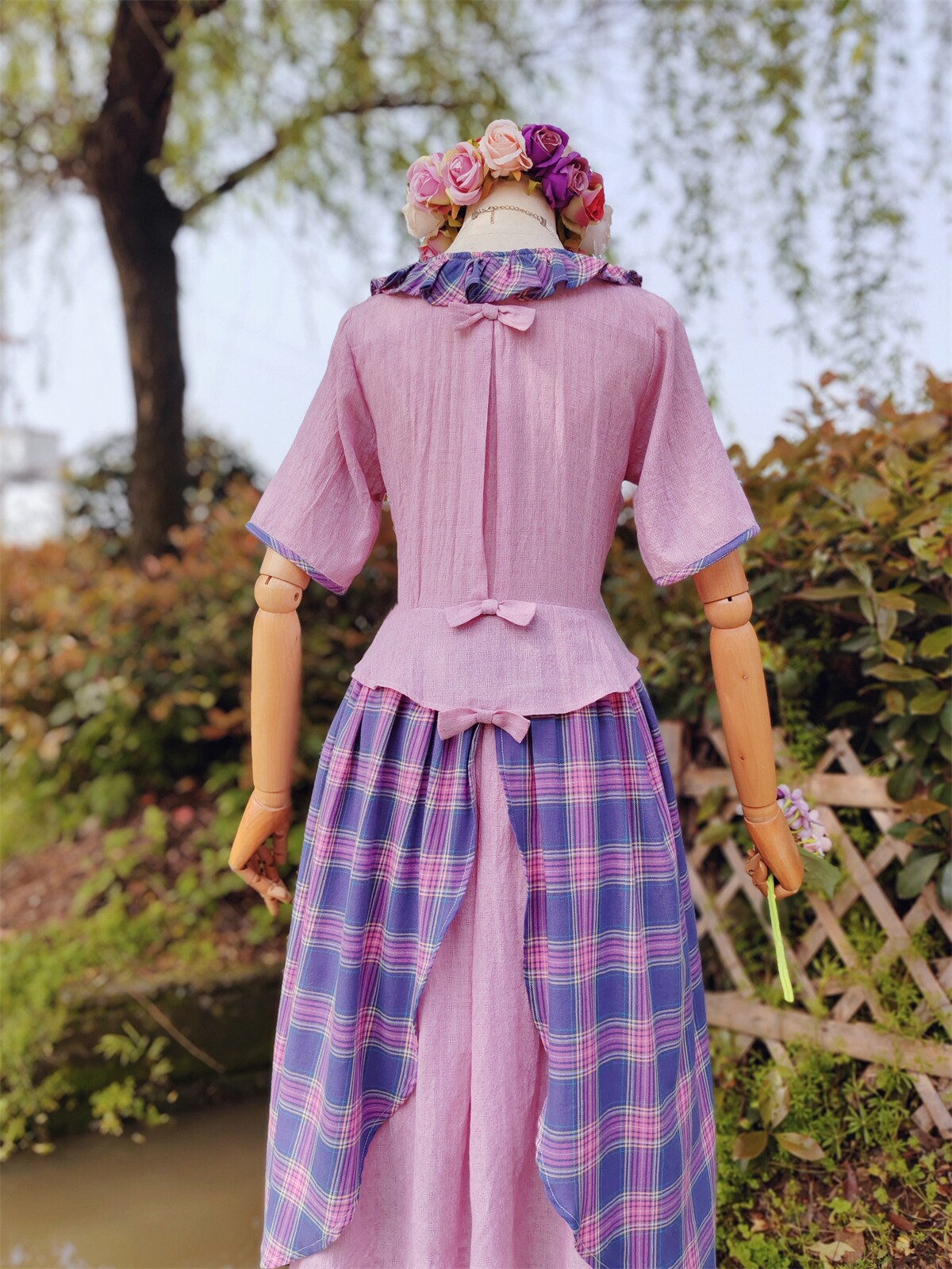 手作服法式假两件围裙式柔软棉裙