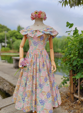 兔子大人｜手作服 vintage古着美式风格洋装浪漫三层披肩领连衣裙