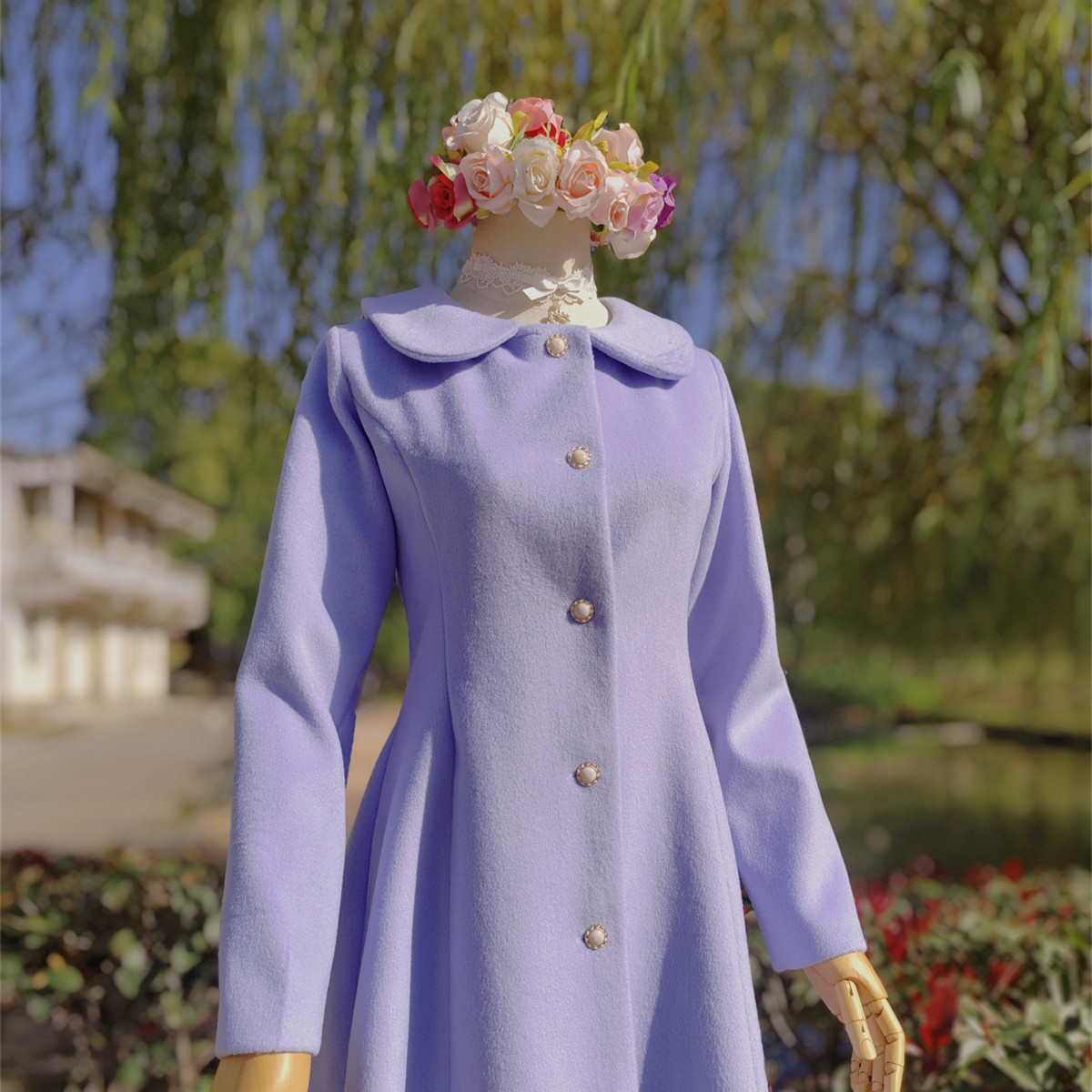 兔子大人｜手作服 小个子可爱娃娃领A字型修身毛呢大衣外套有内衬