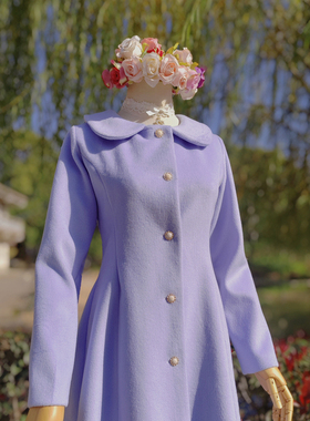 兔子大人｜手作服 小个子可爱娃娃领A字型修身毛呢大衣外套有内衬