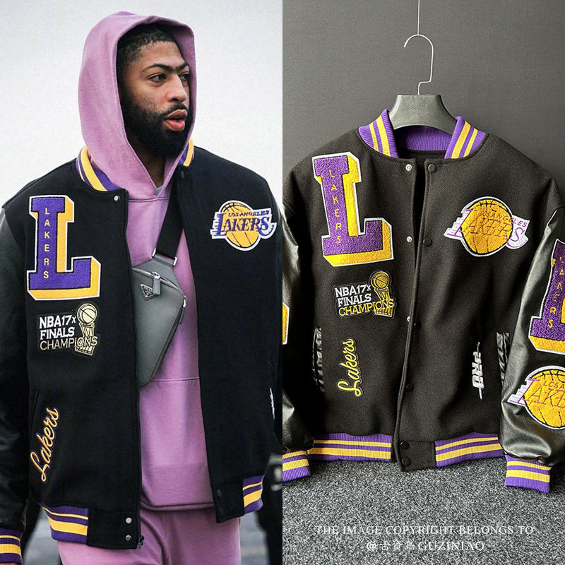青少年美式棒球服潮牌外套男重磅刺绣夹棉詹姆斯湖人飞行员夹克冬