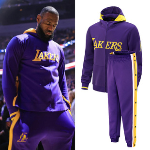 篮球出场服套装男运动湖人詹姆斯热身外套比赛队服定制卫衣排扣裤