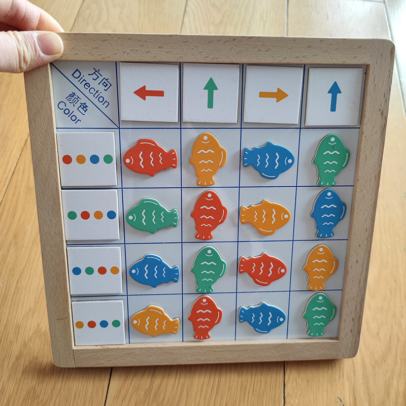 磁性小鱼找方向幼儿童方位感知颜色认知配对游戏磁力白板教玩具